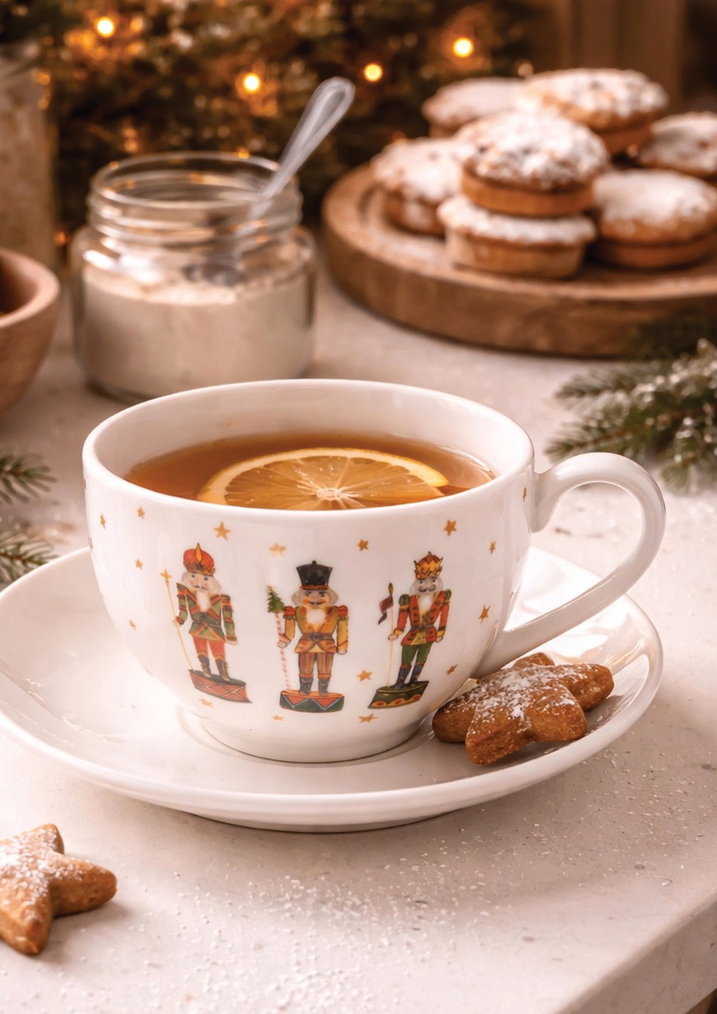 Porcelánový šálek s podšálkem s Louskáčky Happy Little Christmas - 12*9*6 cm / Ø 14*2 cm / 200 ml