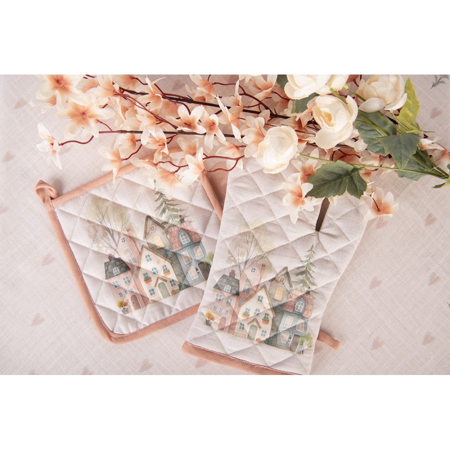 Bavlněná chňapka - podložka se srdíčky a domky Hearts & Houses - 20*20 cm