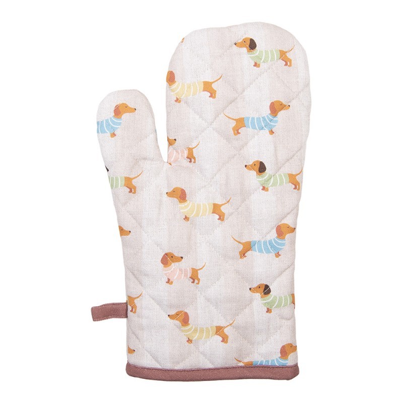 Béžová bavlněná chňapka - rukavice s jezevčíky Puppy Pullover - 18*30 cm