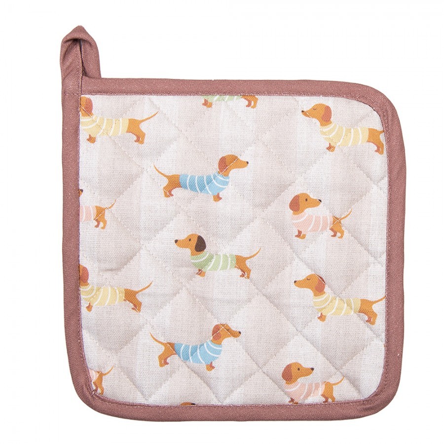 Béžová bavlněná chňapka - podložka s jezevčíky Puppy Pullover - 20*20 cm