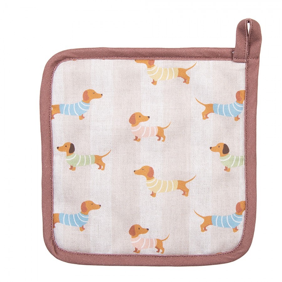 Béžová bavlněná chňapka - podložka s jezevčíky Puppy Pullover - 20*20 cm