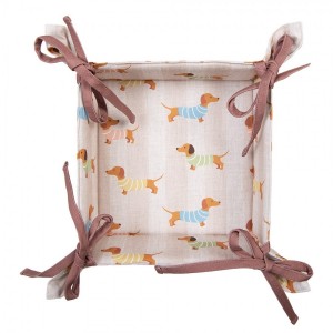 Béžový bavlněný košík na pečivo s jezevčíky Puppy Pullover - 35*35*8 cm