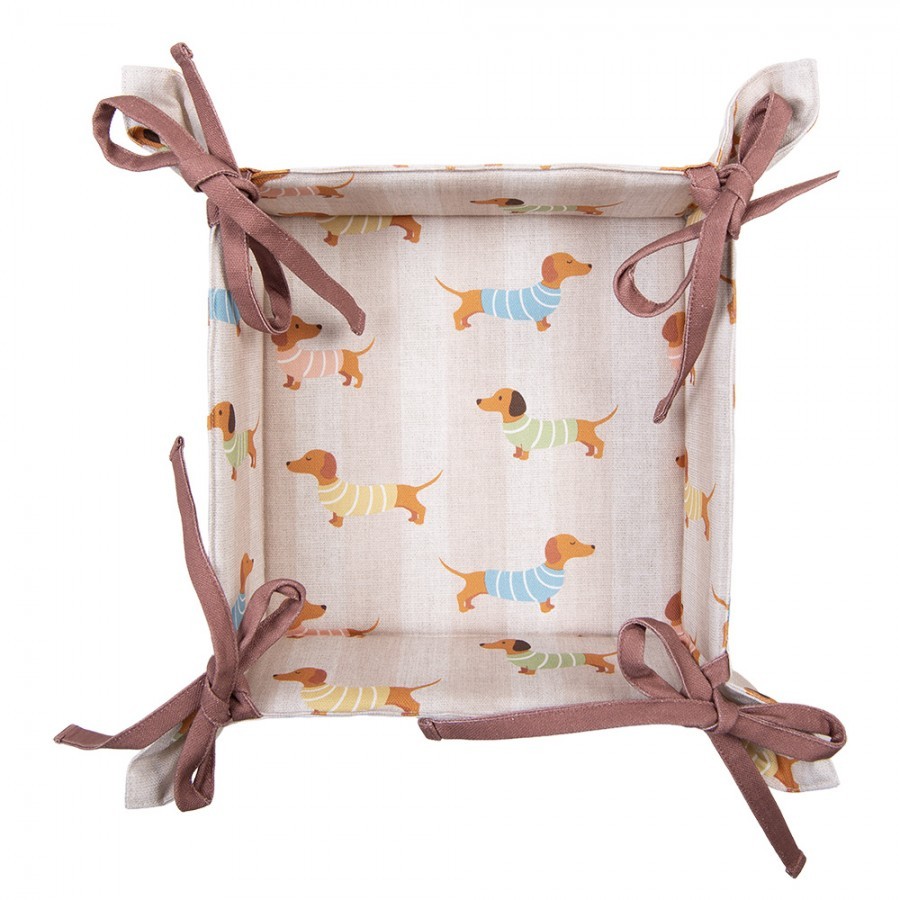 Béžový bavlněný košík na pečivo s jezevčíky Puppy Pullover - 35*35*8 cm
