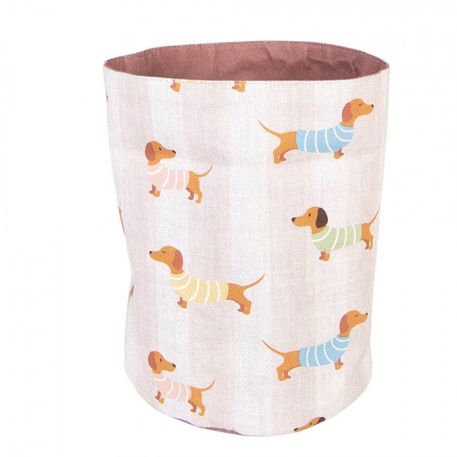 Béžový bavlněný košík na pečivo s jezevčíky Puppy Pullover - Ø 15*16 cm