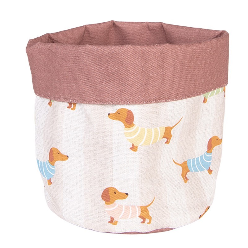 Béžový bavlněný košík na pečivo s jezevčíky Puppy Pullover - Ø 15*16 cm