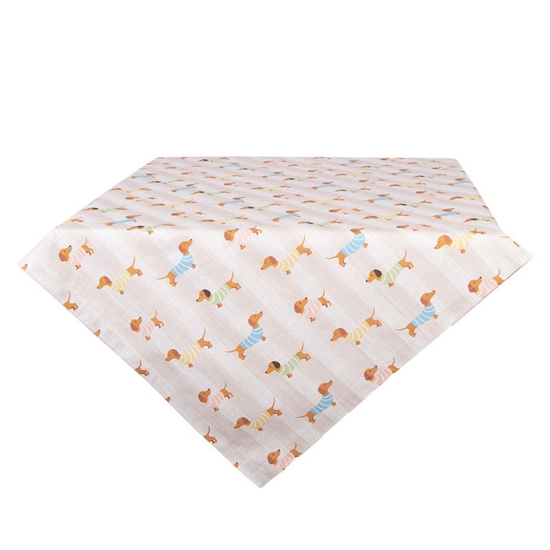 Béžový bavlněný ubrus s jezevčíky Puppy Pullover - 100*100 cm