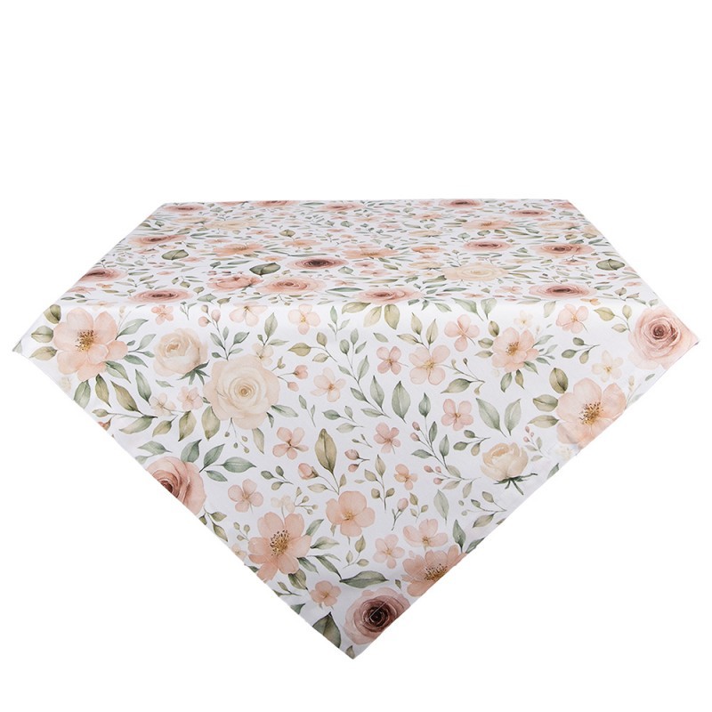 Bílý bavlněný ubrus s růžemi Soft Romantic Blush - 100*100 cm