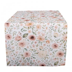 Bílý bavlněný běhoun s růžemi Soft Romantic Blush - 50*140 cm