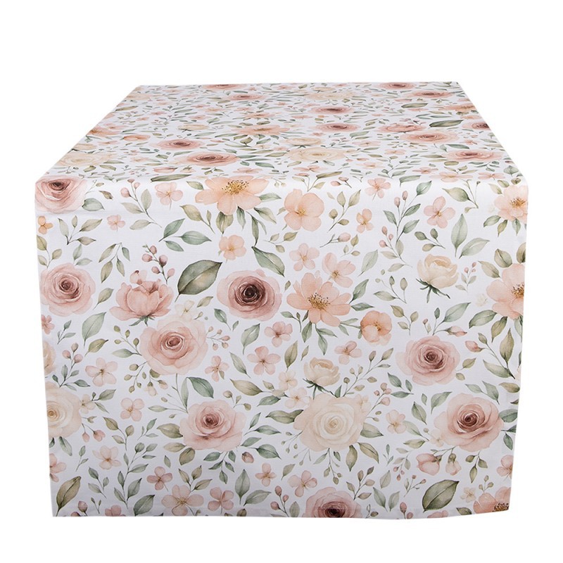 Bílý bavlněný běhoun s růžemi Soft Romantic Blush - 50*140 cm