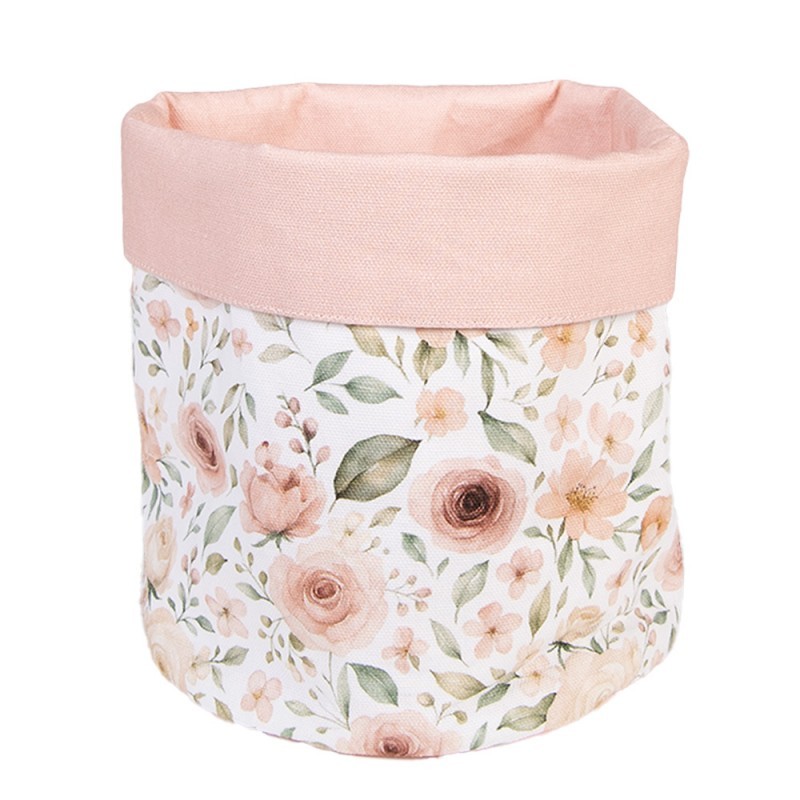 Bílý bavlněný košík s růžemi Soft Romantic Blush - Ø 15*16 cm
