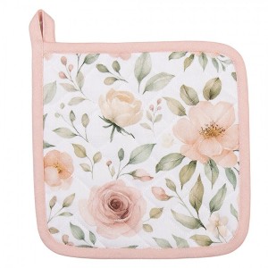 Bílá bavlněná chňapka - podložka s růžemi Soft Romantic Blush - 20*20 cm