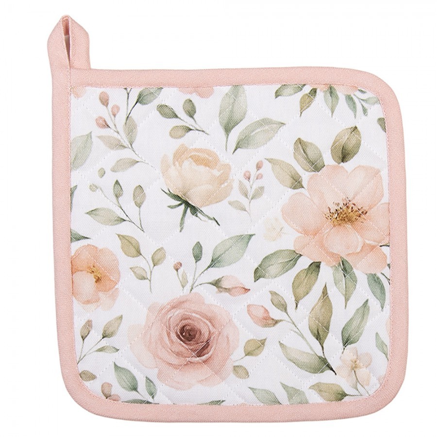 Bílá bavlněná chňapka - podložka s růžemi Soft Romantic Blush - 20*20 cm