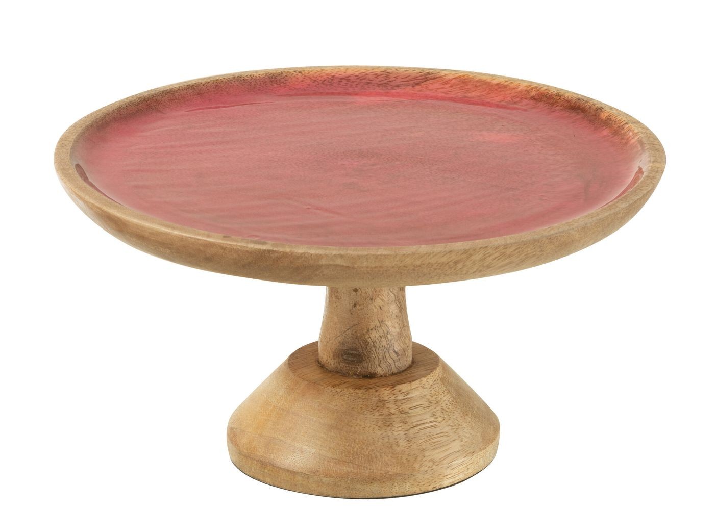 Kulatý servírovací podnos na noze z mangového dřeva s emailem - Ø 25*15 cm