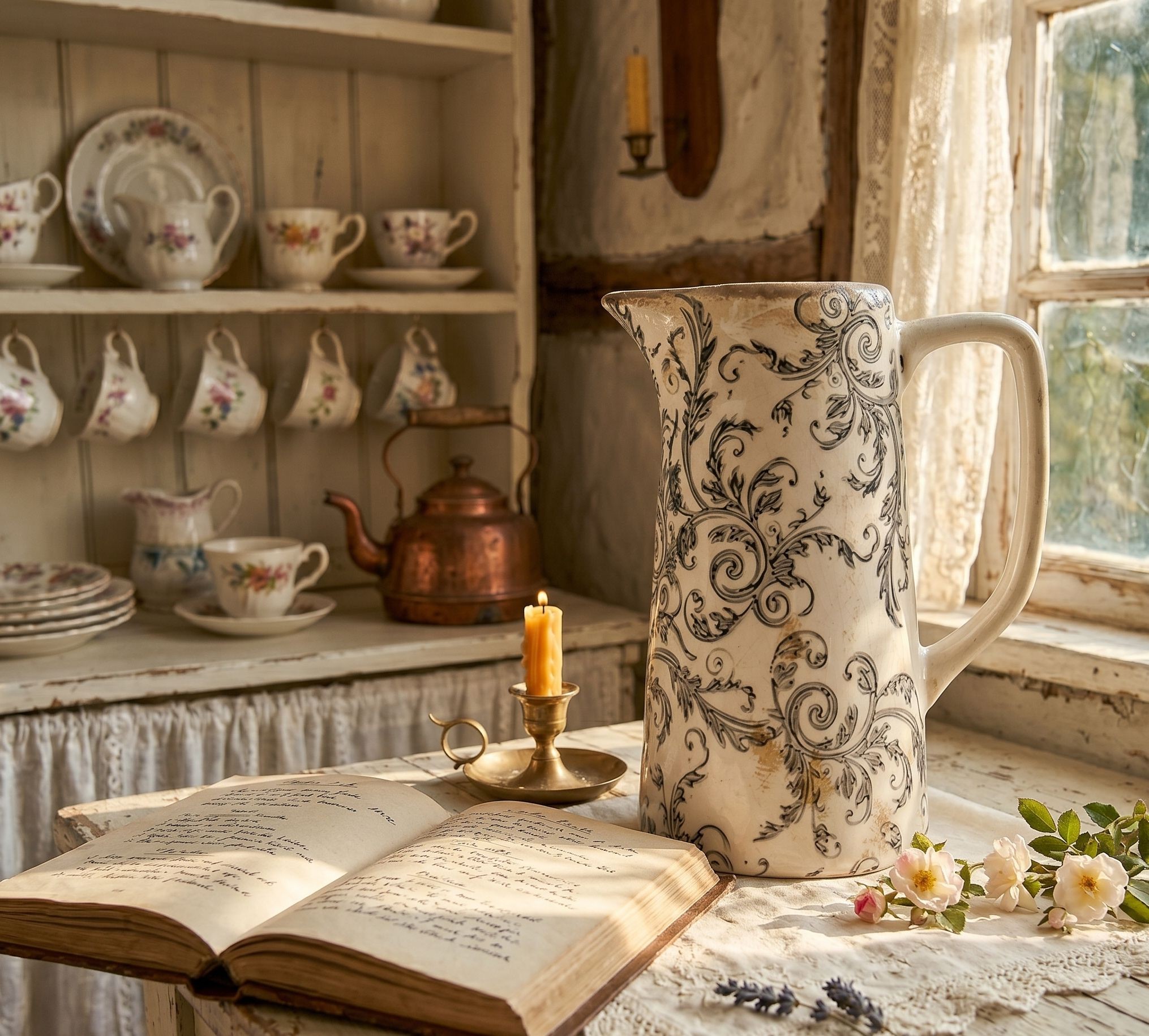 Béžový keramický dekorační džbán se šedými ornamenty Gassia M - 16*11*20 cm