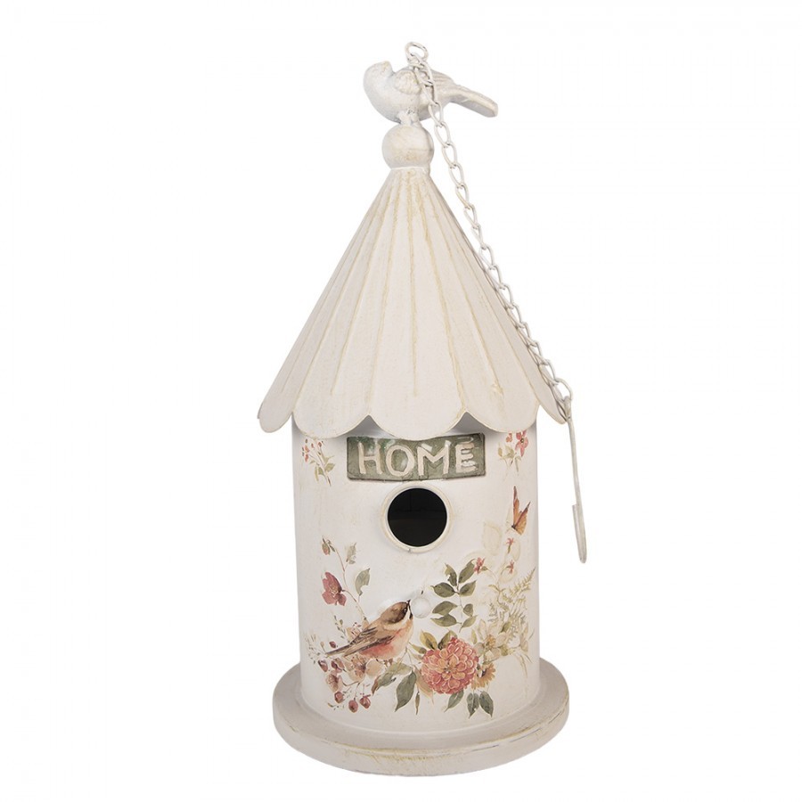 Béžová dekorace ptačí budka s ptáčky Home - Ø 19*40 cm