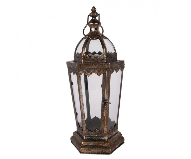 Bronzová antik kovová lucerna ve vintage stylu - 19*17*45 cm Clayre & Eef