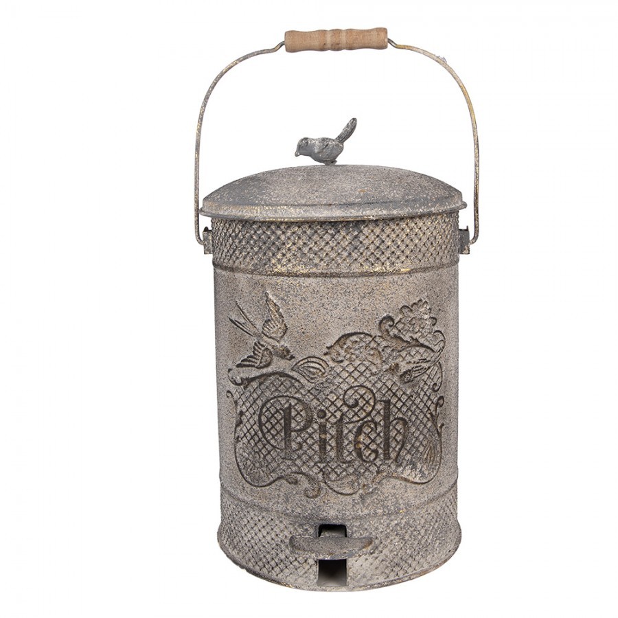 Šedý antik kovový odpadkový koš s pedálem Pitch - 24*24*31 cm
