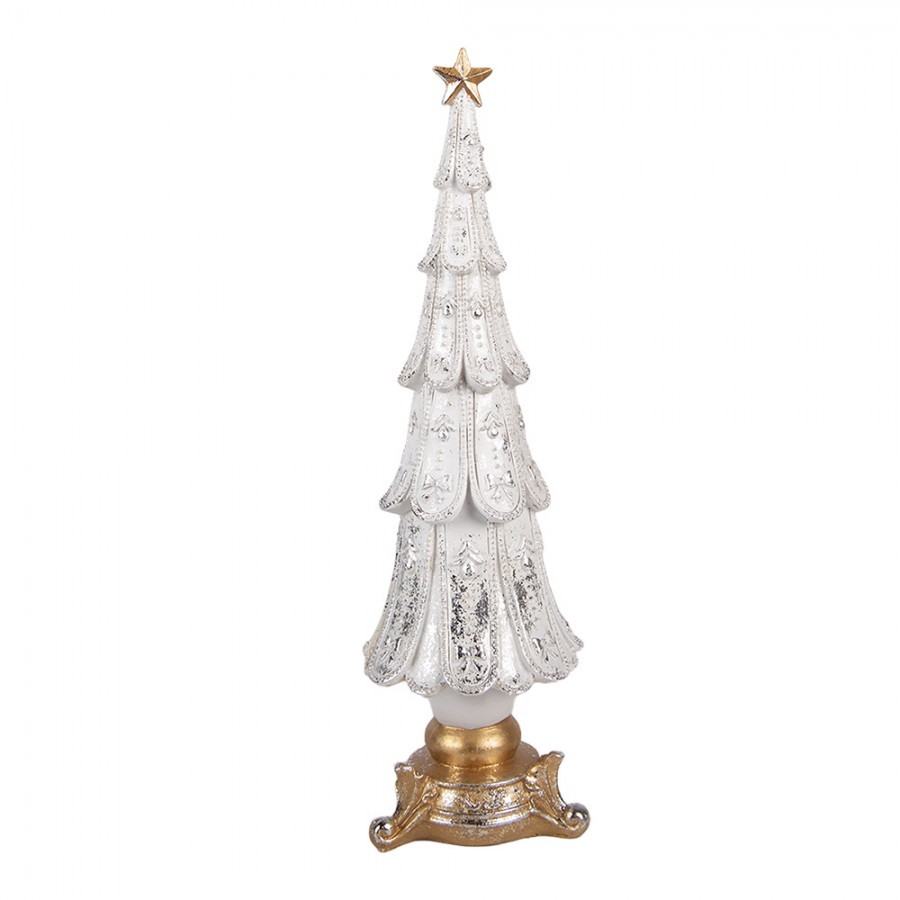 Bílý dekorační stromek se zlatou hvězdou - elegance zimního domova - Ø 9*30 cm