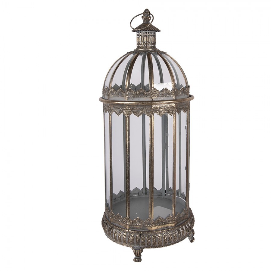 Zlatá antik kovová lucerna ve vintage stylu - Ø 28*69 cm