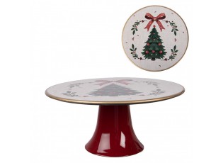 Plastový servírovací podnos na noze se stromky Christmas Harmony - Ø 22*10 cm