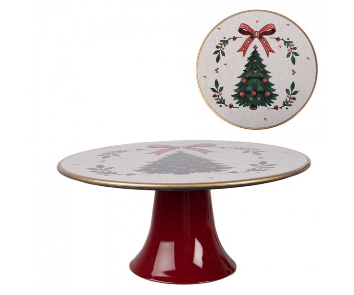 Plastový servírovací podnos na noze se stromky Christmas Harmony - Ø 22*10 cm Clayre & Eef