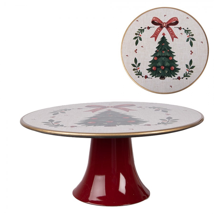 Plastový servírovací podnos na noze se stromky Christmas Harmony - Ø 22*10 cm