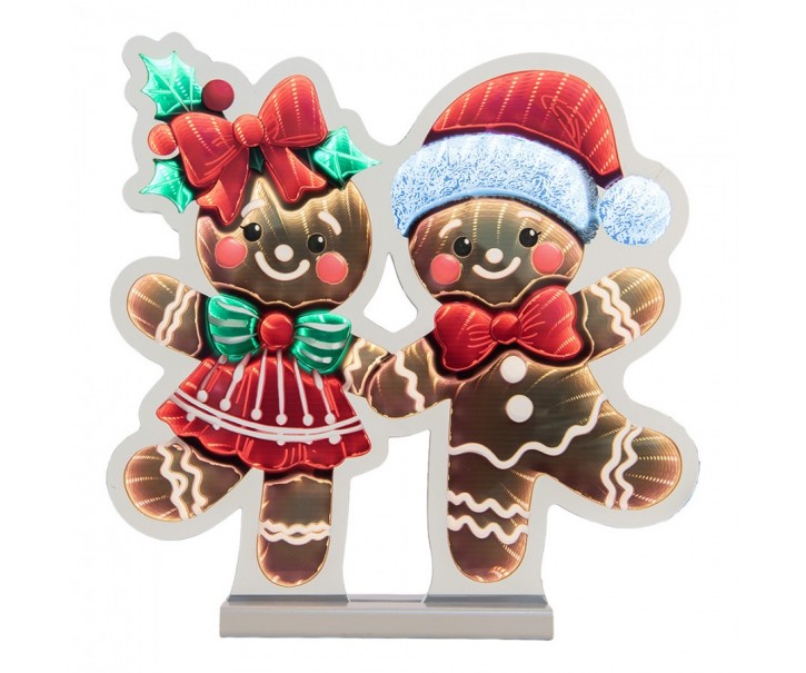 Christmas Infinity Mirror Lamp Gingerbread Man 37x7x37 Cm Brown Plastic - 37*7*37 cm Clayre & Eef