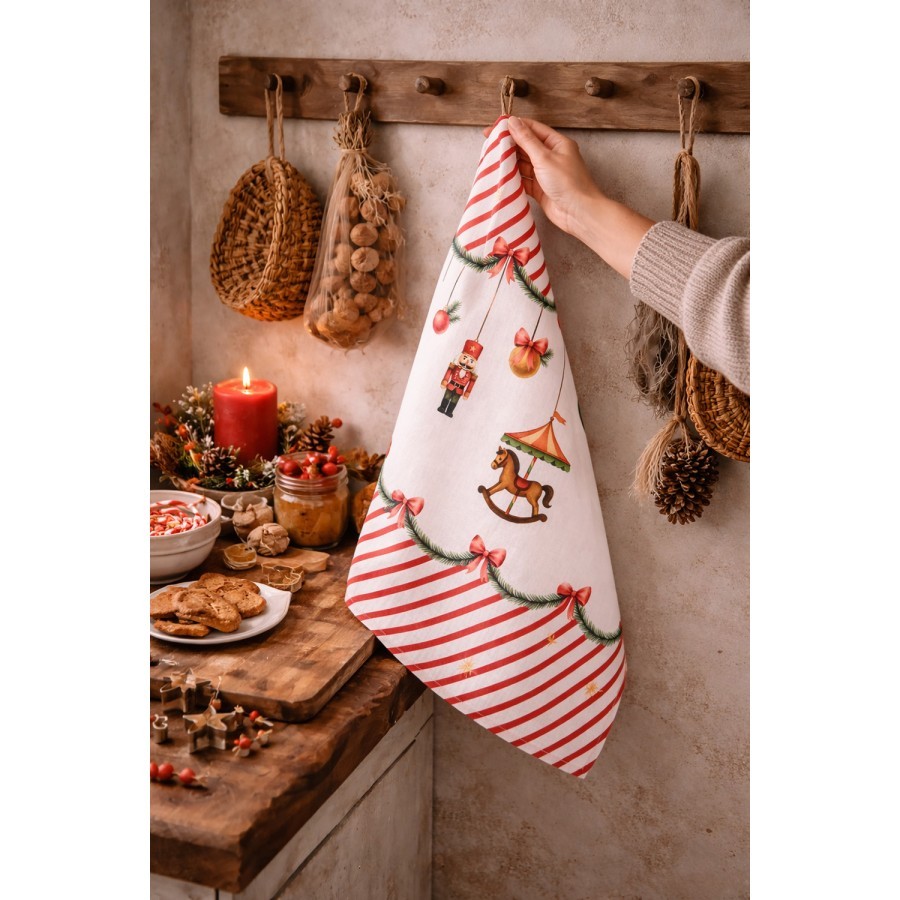 Vánoční bavlněná utěrka Christmas Carousel Dream - 50*70 cm