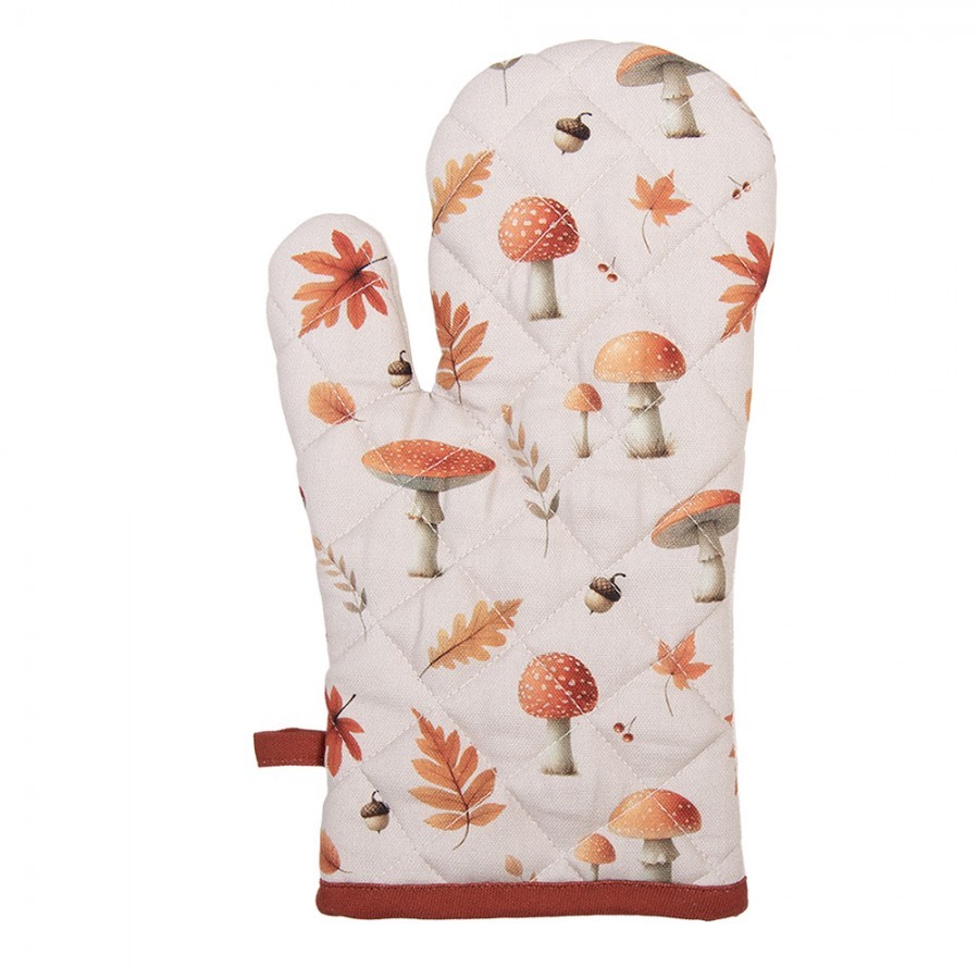 Béžová chňapka rukavice s listy a muchomůrkami Autumn Leaves - 18*30 cm