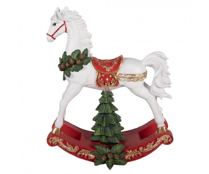 Christmas Decoration Figurine Rocking Horse 32x12x39 Cm White Plastic - 32*12*39 cm Clayre & Eef