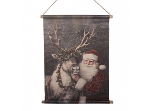 Vánoční vintage nástěnná mapa se Santou a sobem - 55*3*75 cm