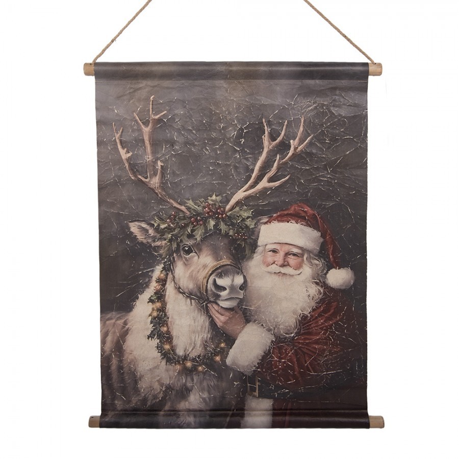 Vánoční vintage nástěnná mapa se Santou a sobem - 55*3*75 cm