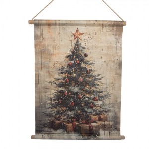 Vánoční vintage nástěnná mapa svánočním stromečkem - 55*3*75 cm