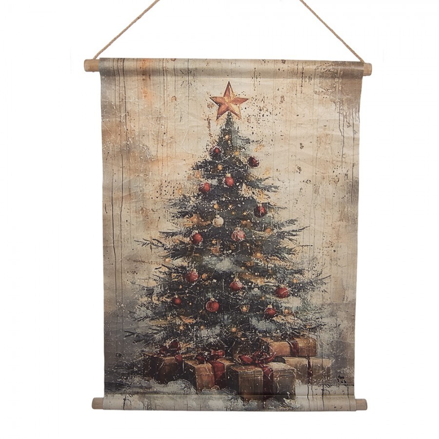 Vánoční vintage nástěnná mapa svánočním stromečkem - 55*3*75 cm