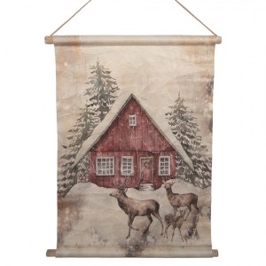 Vánoční vintage nástěnná mapa se zasněženou chaloopkou - 55*3*75 cm