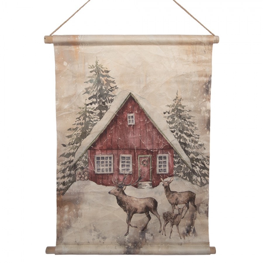 Vánoční vintage nástěnná mapa se zasněženou chaloopkou - 55*3*75 cm
