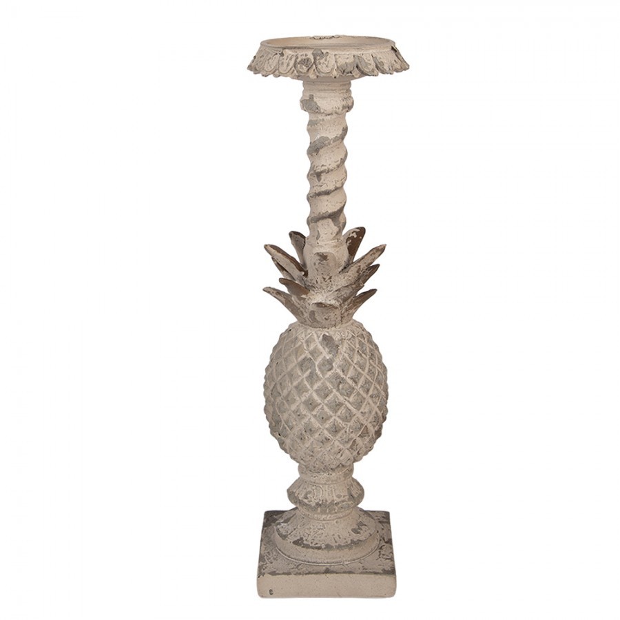 Béžový antik vysoký svícen s ananasovým dekorem - 11*11*41 cm