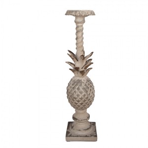 Béžový antik vysoký svícen s ananasovým dekorem - 13*13*50 cm