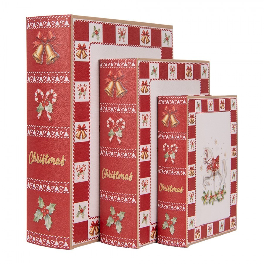 Set 3ks úložný box ve tvaru knihy vánoční koník - 27*22*7 / 22*17*6 / 17*12*4 cm