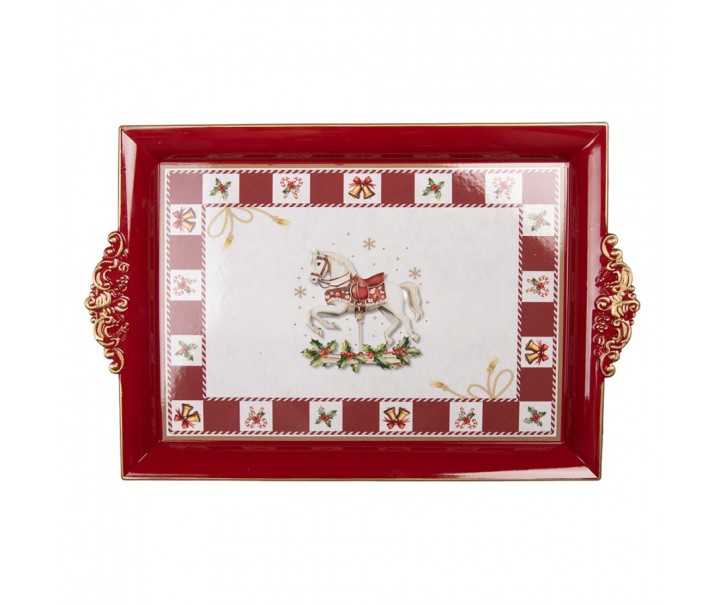 Vánoční servírovací podnos vánoční koník - 41*26*3 cm Clayre & Eef