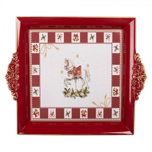 Vánoční servírovací červený podnos vánoční koník - 30*26*3 cm