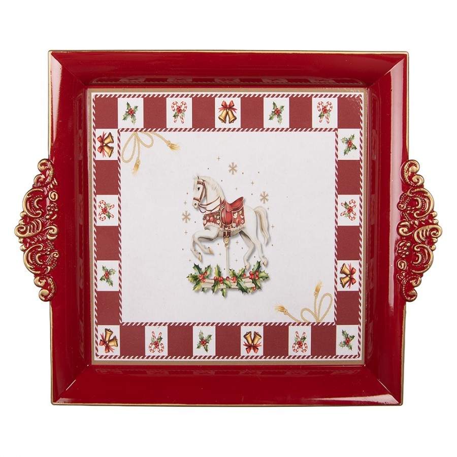 Vánoční servírovací červený podnos vánoční koník - 30*26*3 cm