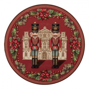 Červený vánoční servírovací talíř Louskáčci - Ø 33*1 cm
