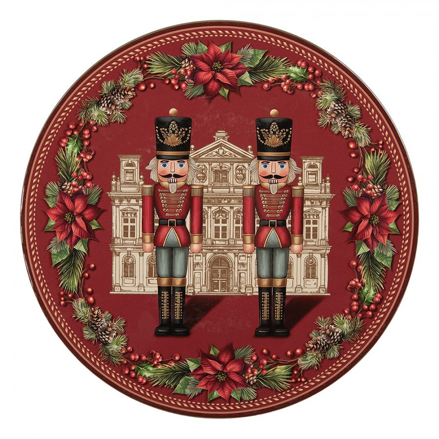 Červený vánoční servírovací talíř Louskáčci - Ø 33*1 cm