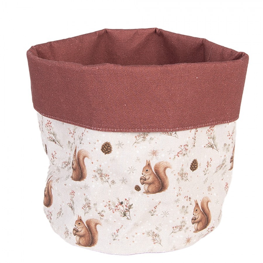Béžový látkový košík na pečivo s veverkami Tiny Squirrel - Ø 15*16 cm