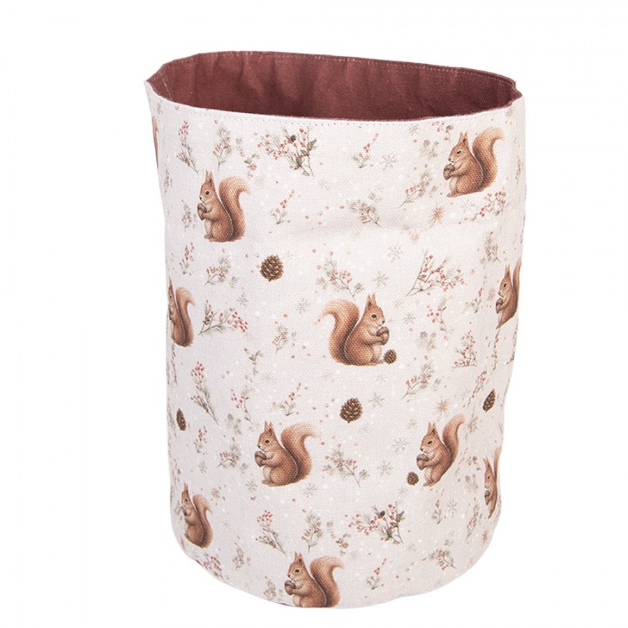 Béžový látkový košík na pečivo s veverkami Tiny Squirrel - Ø 15*16 cm