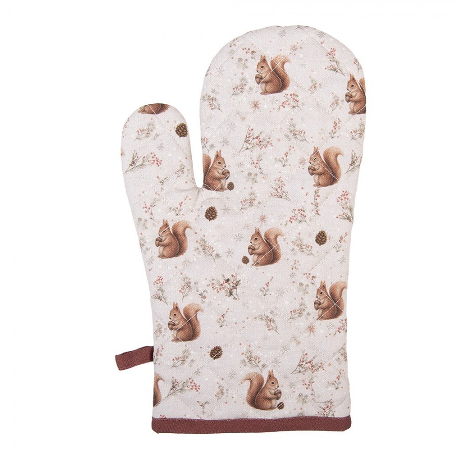 Béžová bavlněná chňapka - rukavice s veverkami Tiny Squirrel - 18*30 cm