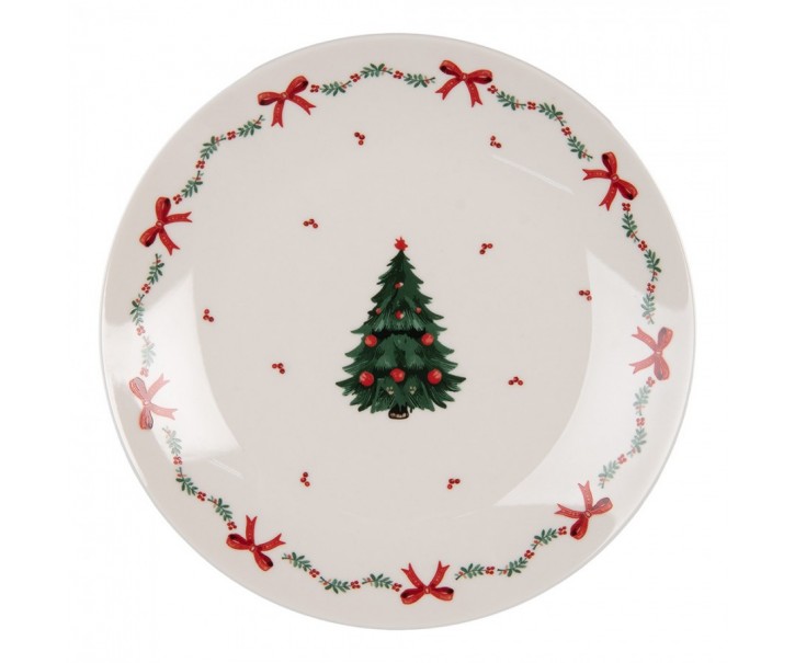 Porcelánový dezertní talířek se stromky Christmas Harmony - Ø 20*2 cm Clayre & Eef