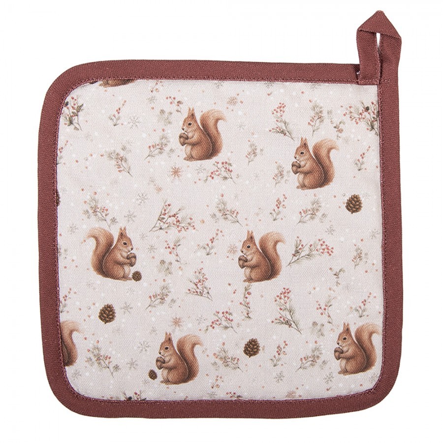 Béžová bavlněná chňapka - podložka s veverkami Tiny Squirrel - 20*20 cm