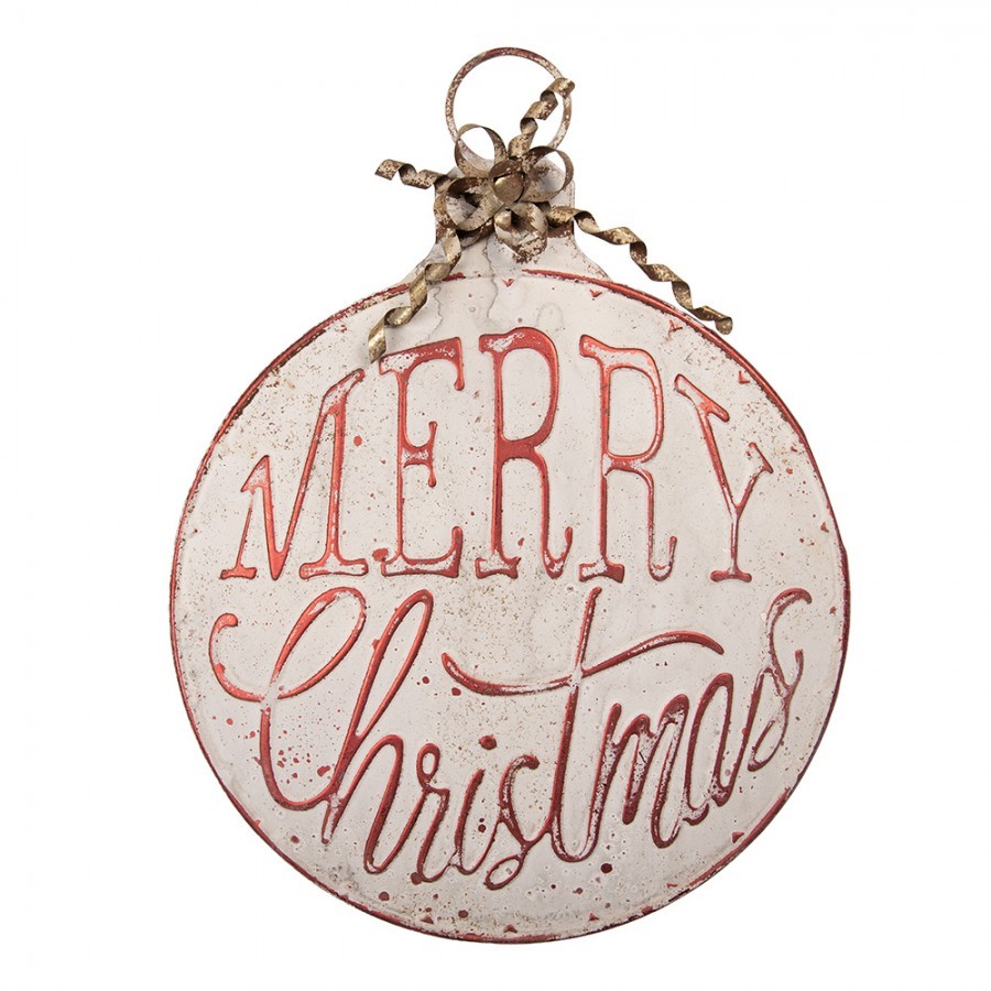 Vintage nástěnná kovová cedule ve tvaru baňky Merry Christmas - 40*4*53 cm